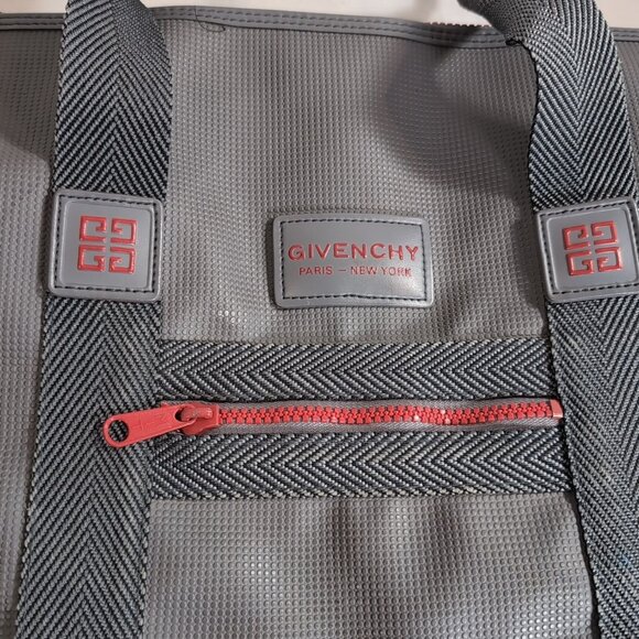 Givenchy Vintage Gray Red Travel Satchel Bag Duffle Carry On Overnight Logo Grey - Picture 2 of 14